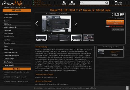 
                            10. Pioneer VSX-1021 HDMI 7.1 AV-Receiver mit DLNA & vTuner - Fein-Hifi