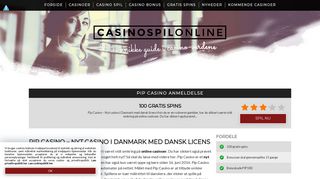 
                            4. Pip Casino - Danmarks nye online casino - Få 100 gratis spins i bonus!