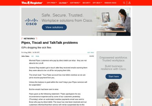 
                            6. Pipex, Tiscali and TalkTalk problems • The Register