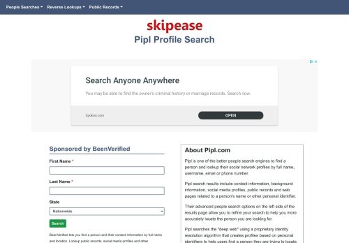 
                            10. Pipl Search - Lookup People & Find Profiles On Pipl.com | Skipease