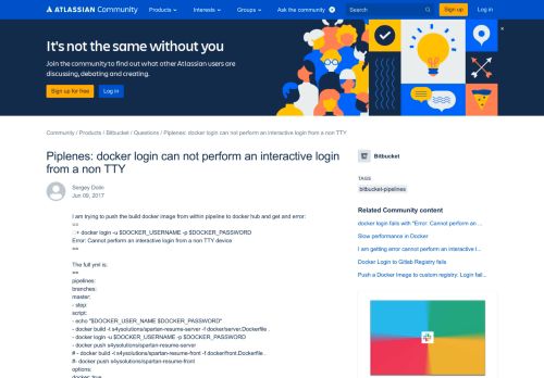 
                            1. Piplenes: docker login can not perform an interactive login from a ...