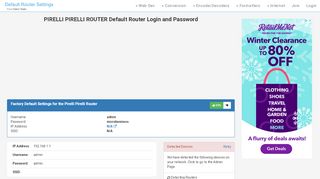 
                            2. PIRELLI PIRELLI ROUTER Default Router Login and Password