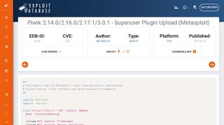 
                            11. Piwik 2.14.0/2.16.0/2.17.1/3.0.1 - Superuser Plugin ... - Exploit Database