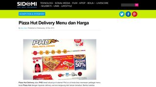 
                            12. Pizza Hut Delivery Menu dan Harga - Sidomi