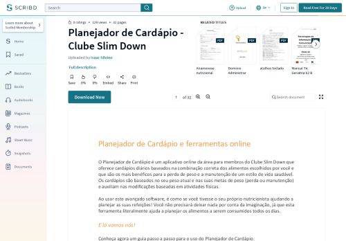 
                            9. Planejador de Cardápio - Clube Slim Down - Scribd