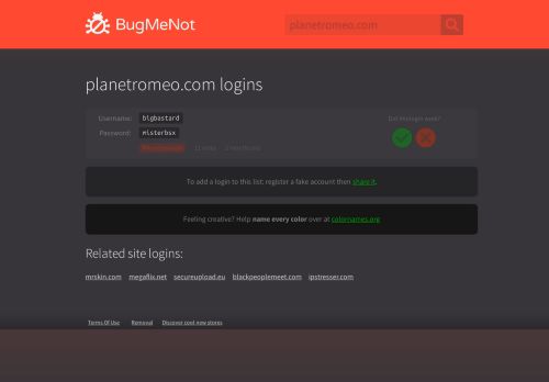 
                            10. planetromeo.com logins - BugMeNot