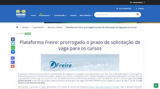 
                            7. Plataforma Freire: prorrogado o prazo de solicitação de vaga para os ...