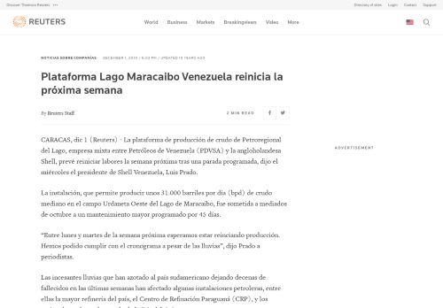 
                            6. Plataforma Lago Maracaibo Venezuela reinicia la próxima semana ...