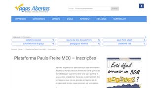 
                            6. Plataforma Paulo Freire MEC - Inscrições | Vagas Abertas 2019