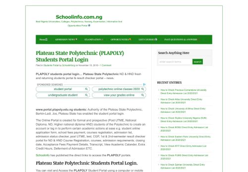 
                            7. Plateau State Polytechnic (PLAPOLY) Students Portal Login - Schoolinfo