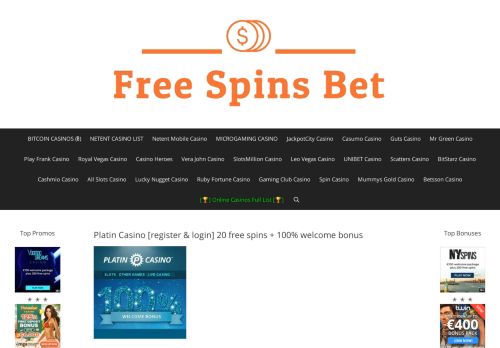 
                            10. Platin Casino [register & login] 20 free spins + 100% welcome bonus