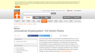 
                            10. Platincoin - „Innovatives Kryptosystem“ mit hohem Risiko - Stiftung ...