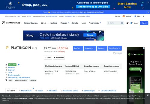 
                            8. PLATINCOIN (PLC) Preis, Charts, Marktkapitalisierung und andere ...
