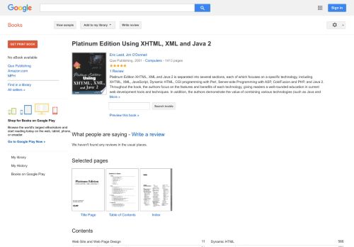 
                            10. Platinum Edition Using XHTML, XML and Java 2