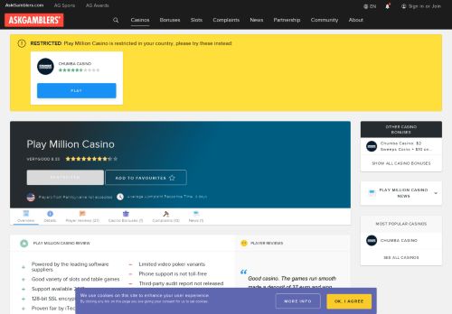 
                            12. Play Million Casino Review & Ratings - AskGamblers