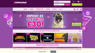 
                            11. Play Online Bingo at Vernons UK – Spend £5 & Play With £30