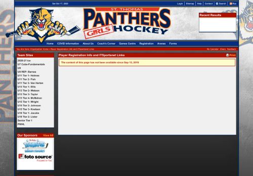 Player Registration Info and ITSportsnet Links (St. Thomas Panthers)