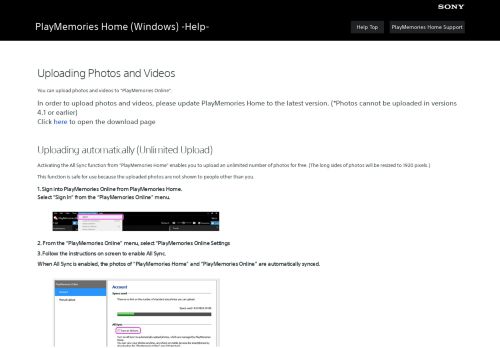 
                            11. PlayMemories Home HELP | Uploading Photos and Videos - PAGE TOP
