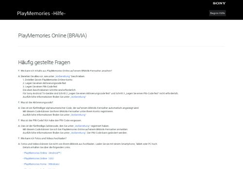 
                            7. PlayMemories Online (BRAVIA) HELP | Häufig gestellte Fragen