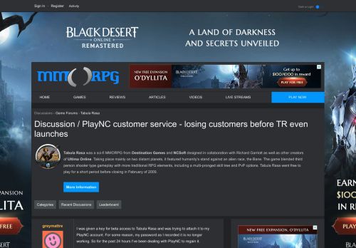 
                            13. PlayNC customer service - losing customers before TR even launches ...