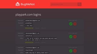 
                            5. playpark.com logins - BugMeNot