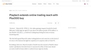 
                            9. Playtech extends online trading reach with Plus500 buy | Reuters