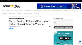 
                            5. Playup Fantasy Refer and Earn upto 1 million chips + Amazon Voucher