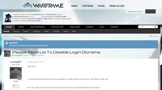 
                            11. Please Allow Us To Disable Login Diorama - General - Warframe Forums