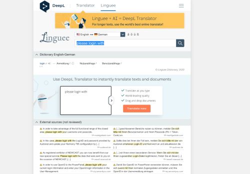 
                            7. please login with - German translation – Linguee