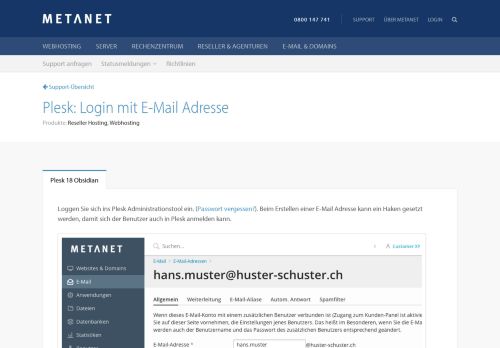 
                            9. Plesk: Login mit E-Mail Adresse | METANET - Web. Mail. Server.