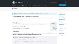 
                            5. Plugin API/Action Reference/login form « WordPress Codex