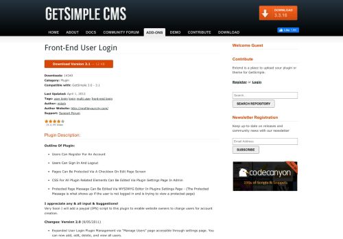 
                            3. Plugin - Front-End User Login | GetSimple Extend - GetSimple CMS