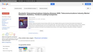 
                            9. Plunkett's Telecommunications Industry Almanac 2008: ... - Google Books-Ergebnisseite