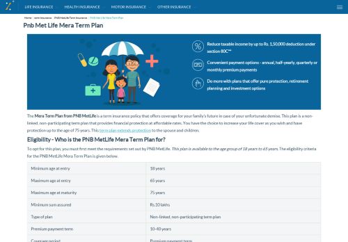 
                            9. PNB Met Life Mera Term Plan Online - Features & Reviews