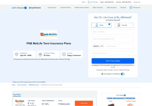 
                            4. PNB Metlife Term Insurance - Buy Plan at Lowest Premiums