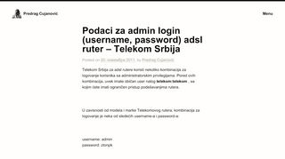 
                            1. Podaci za admin login (username, password) adsl ruter - Telekom Srbija