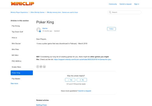 
                            8. Poker King will be discontinued – Miniclip Player Experience