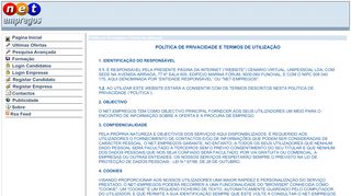 
                            8. Política de Privacidade e Termos de Utilização - Net-Empregos