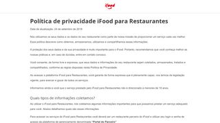 
                            3. Política de privacidade iFood para Restaurantes - Portal do parceiro