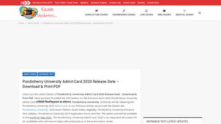 
                            11. Pondicherry University Admit Card 2019 Release Date - Download ...