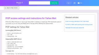 
                            3. POP access settings and instructions for Yahoo Mail | Yahoo Help ...