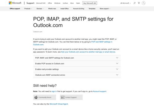 
                            9. POP, IMAP, and SMTP settings for Outlook.com - Outlook