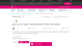 
                            2. pop up für login verschwindet hinter startseite - Telekom hilft Community