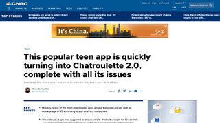 
                            11. Popular teen app Monkey turning into Chatroulette 2.0 - CNBC.com
