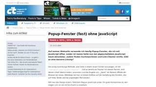 
                            9. Popup-Fenster (fast) ohne JavaScript | c't Magazin - Heise