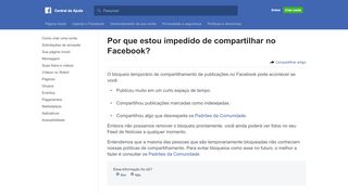 
                            10. Por que estou impedido de compartilhar no Facebook? | Central de ...