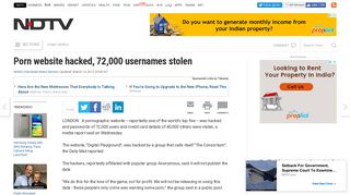 
                            3. Porn website hacked, 72,000 usernames stolen - NDTV.com