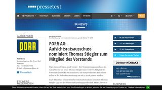 
                            9. PORR AG: Aufsichtsratsausschuss nominiert Thomas Stiegler zum ...