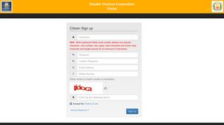 
                            11. Portal Citizen Registration - Greater Chennai Corporation Portal Login