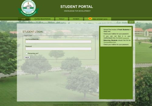 
                            12. Portal Login Students - Federal University of Agriculture, Abeokuta